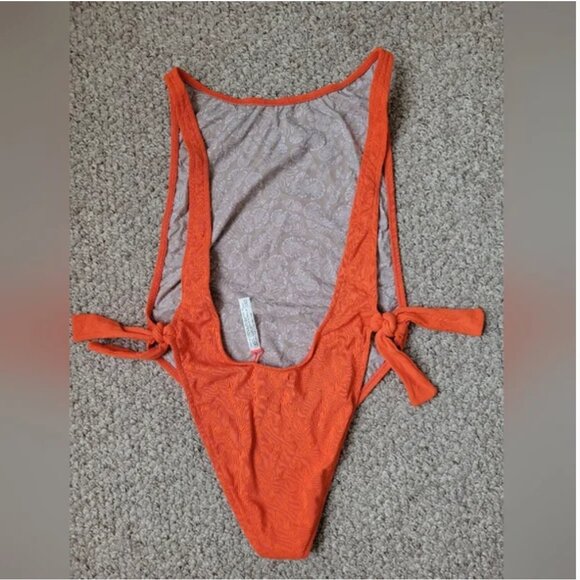 Free People NWOT The Pamela One-Piece Swimsuit High Cut Flame Size XL - Picture 6 of 8